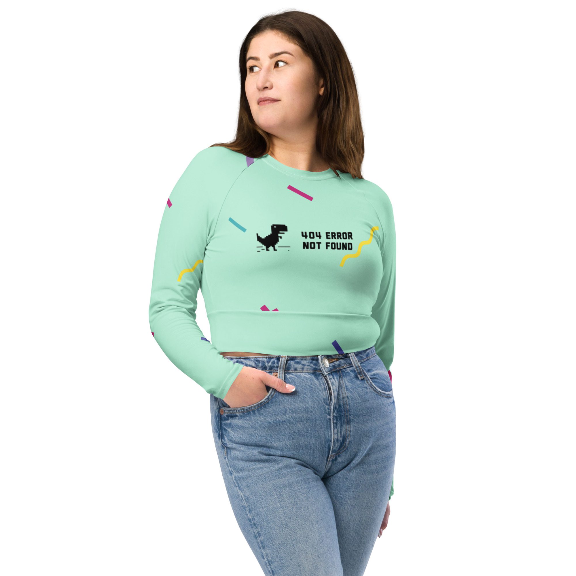 404 Error Not Found Recycled Long-sleeve Crop Top